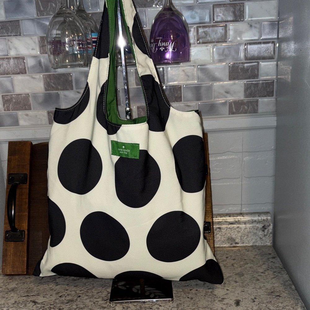 NWOT kate spade STUFFED Gift W/Purchase Black and White Polka Dot PolyesterTote